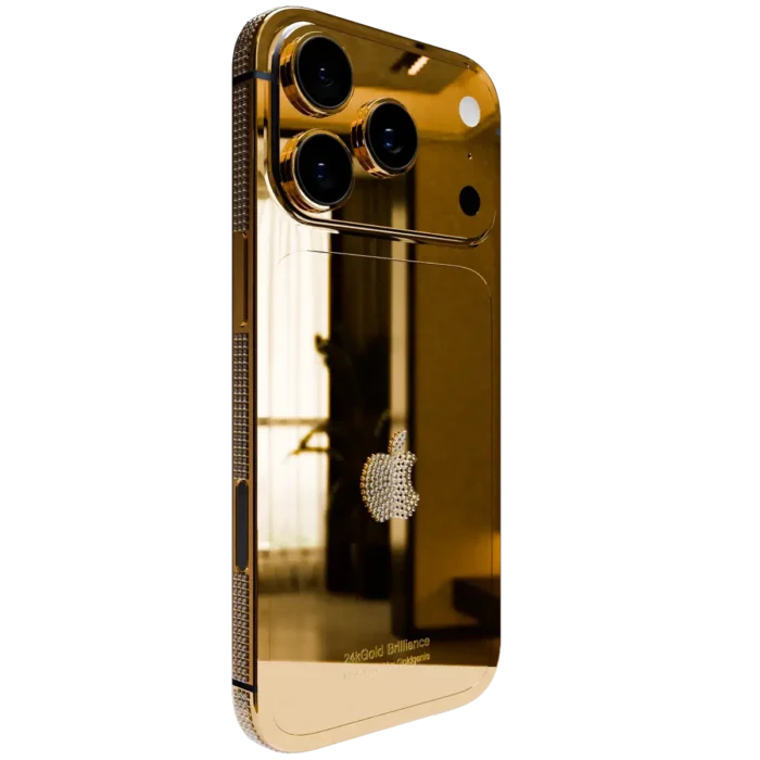 24k Gold iPhone 17 Pro and Pro Max in Diamond Bezel Logo